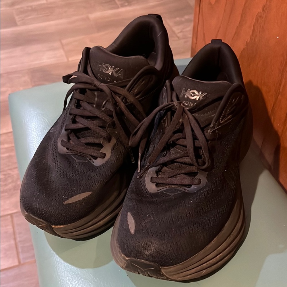 Hoka Black Athletic Shoes with Breathable Mesh and Cushioned Sole